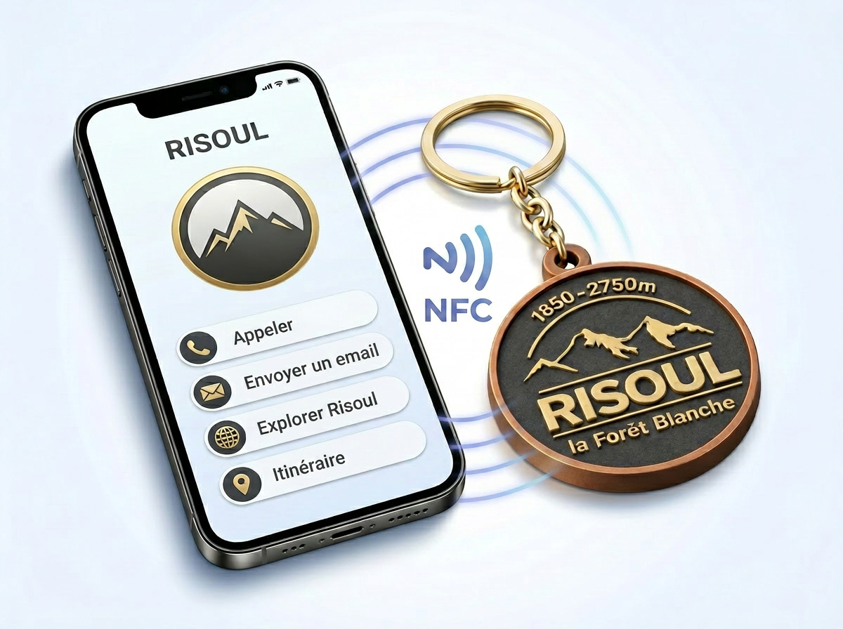Smartphone scanant un porte-clé NFC PrintyGo